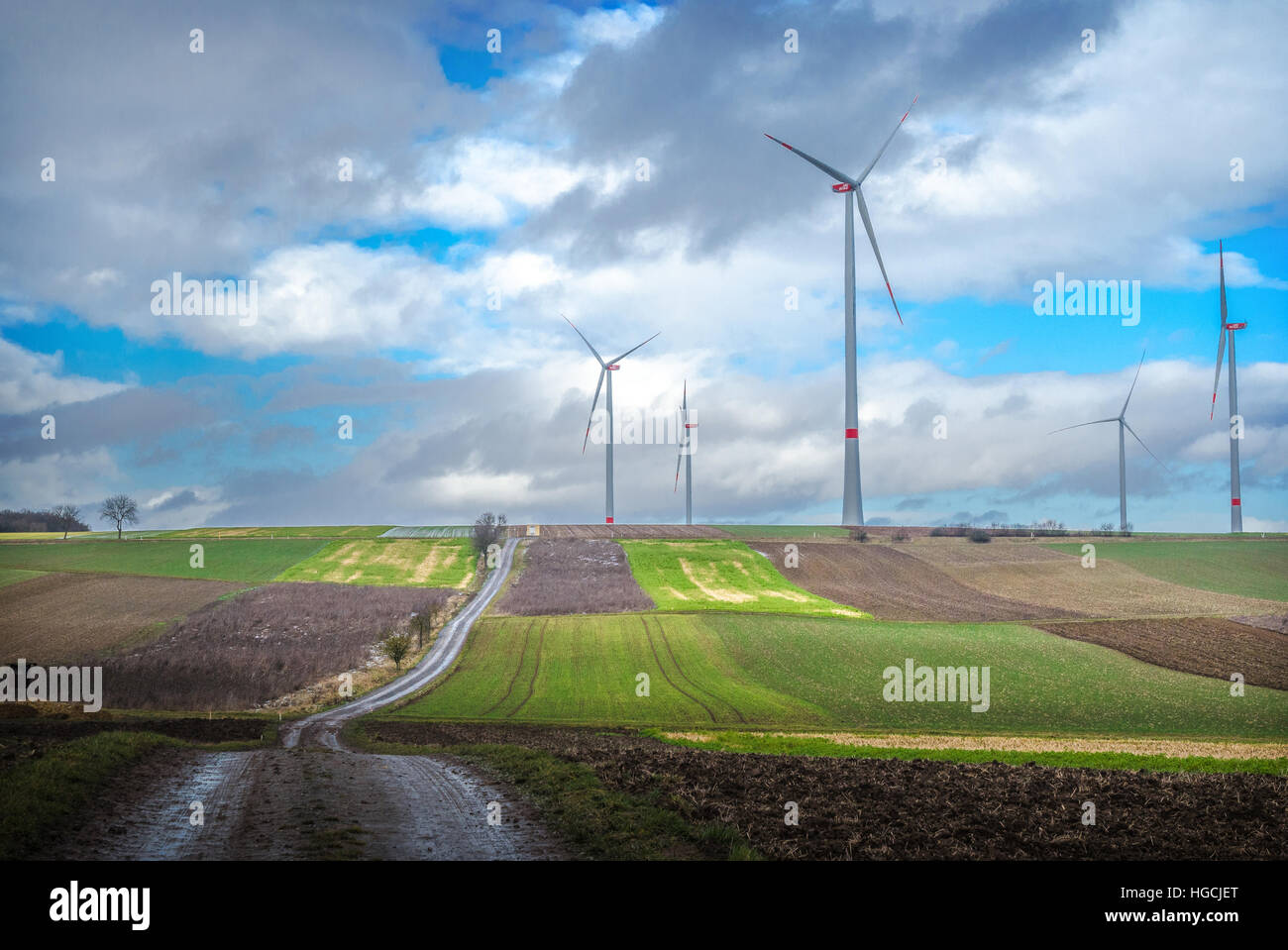 Wind power in beautiful landscape Stock Photo