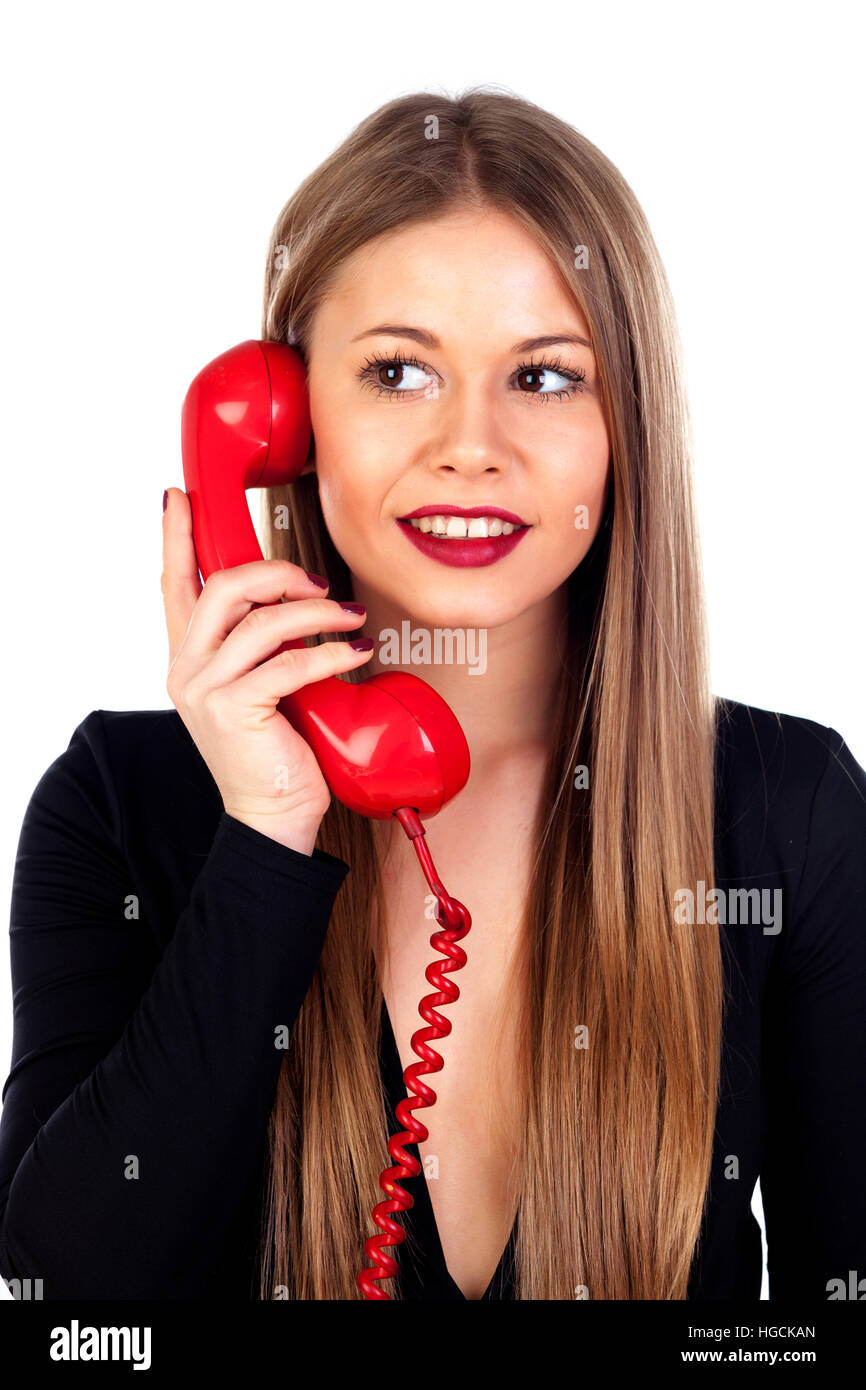 фотосессия с красным телефоном. назойливый покупатель. девушка общается по телефону. девушка с телефоном. девушка с телефонной трубкой.