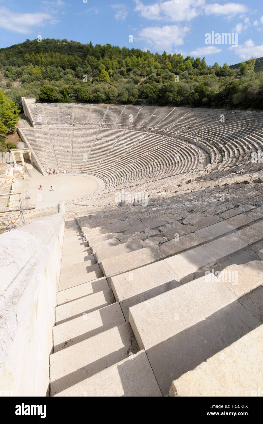 The ancient theatre  of Epidaurus, Peloponnese, Greece Stock Photo