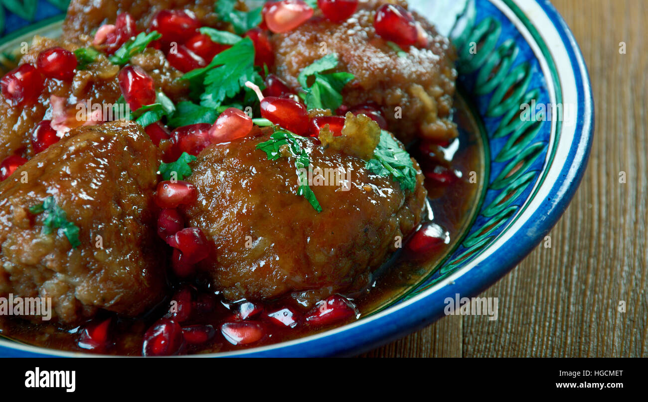 Kebab karaz - Sour Cherry Kabab .Arabic special kind of kebab, which is made with minced lamb and cherry Stock Photo