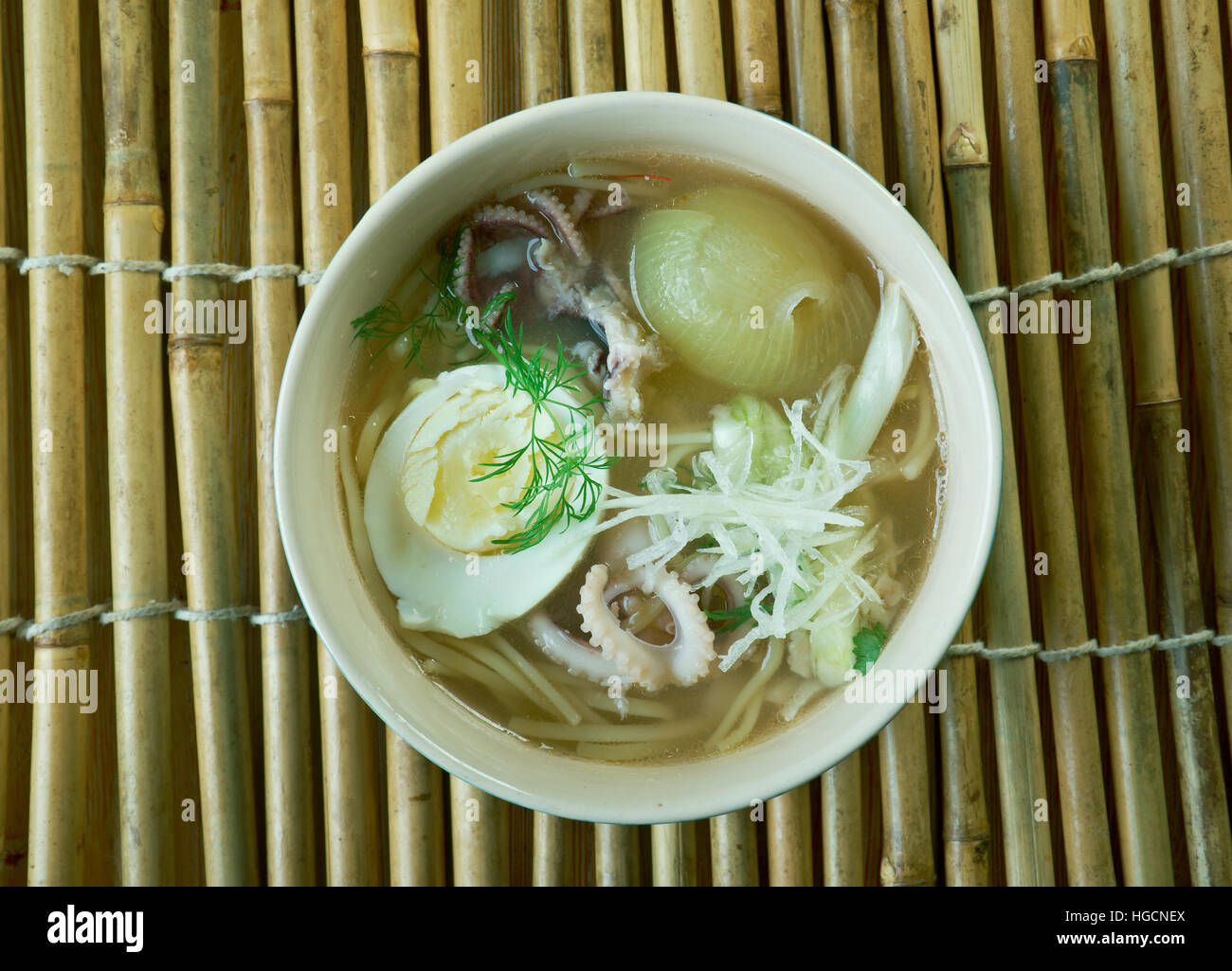 Mohinga rice noodle and fish soup from Myanmar.Burmese cuisine Stock
