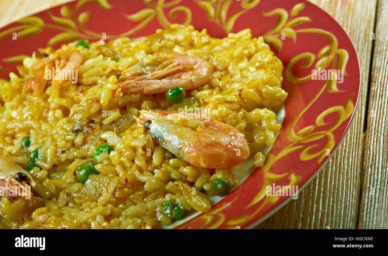 Egyptian seafood rice - Brown Rice eaten with seafood Stock Photo