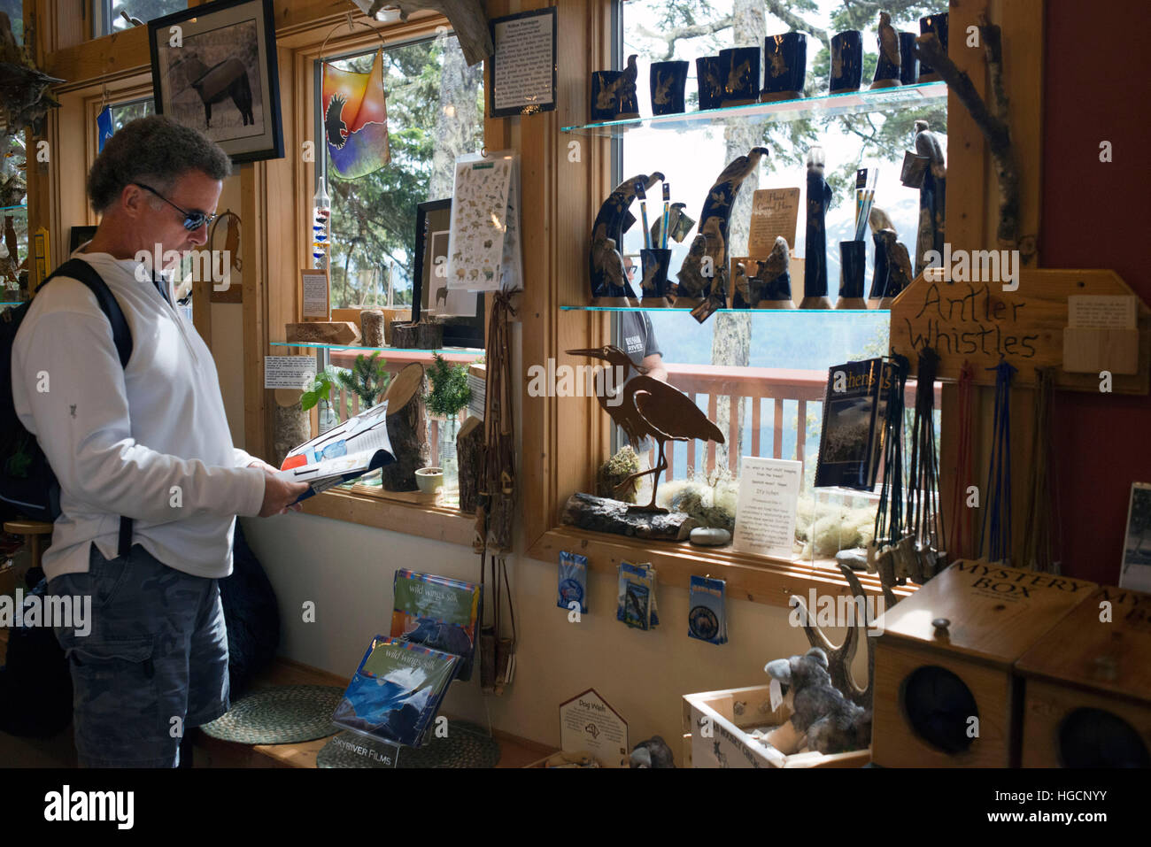 Nature Center Gift shop. Mount Roberts Tramway. Juneau, Alaska. USA. The Nature Center, a local favorite above the hustle and bustle of downtown Junea Stock Photo