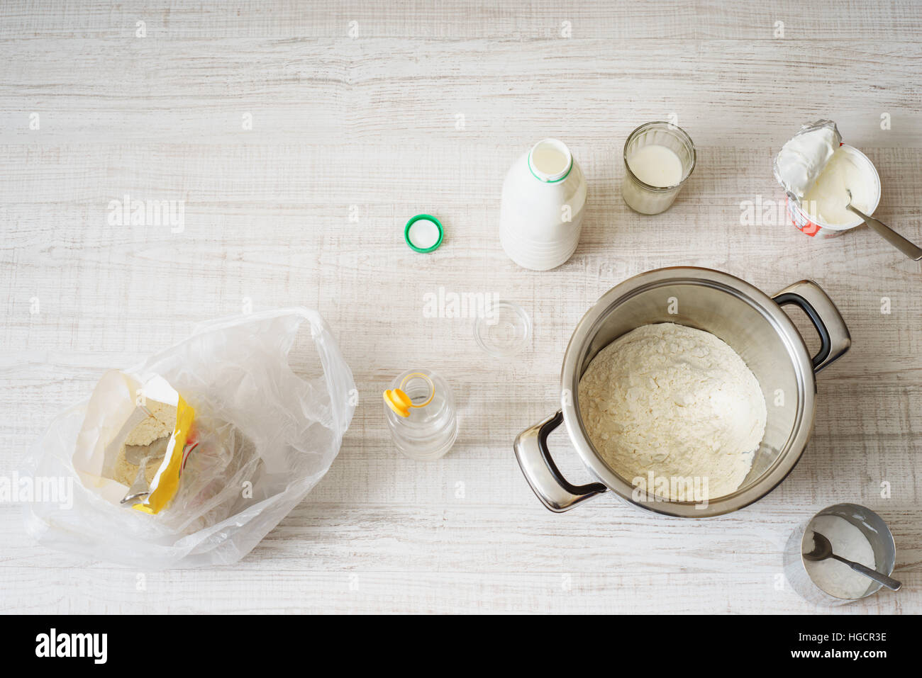 Ingredients for cooking dough pizza on the table horizontal Stock Photo