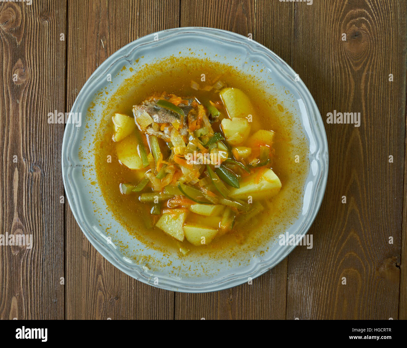 Rassolnik traditional Russian soup made from pickled cucumbers, pearl