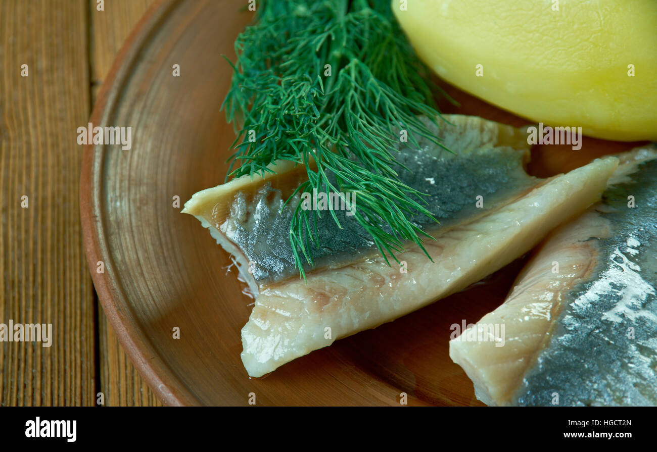 sillilautanen - plate of assorted herring - Finnish traditional dinner Stock Photo