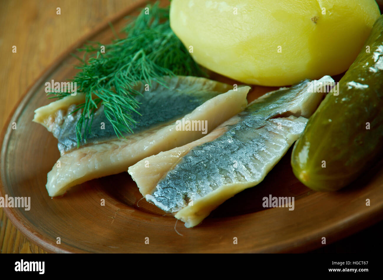 sillilautanen - plate of assorted herring - Finnish traditional dinner Stock Photo