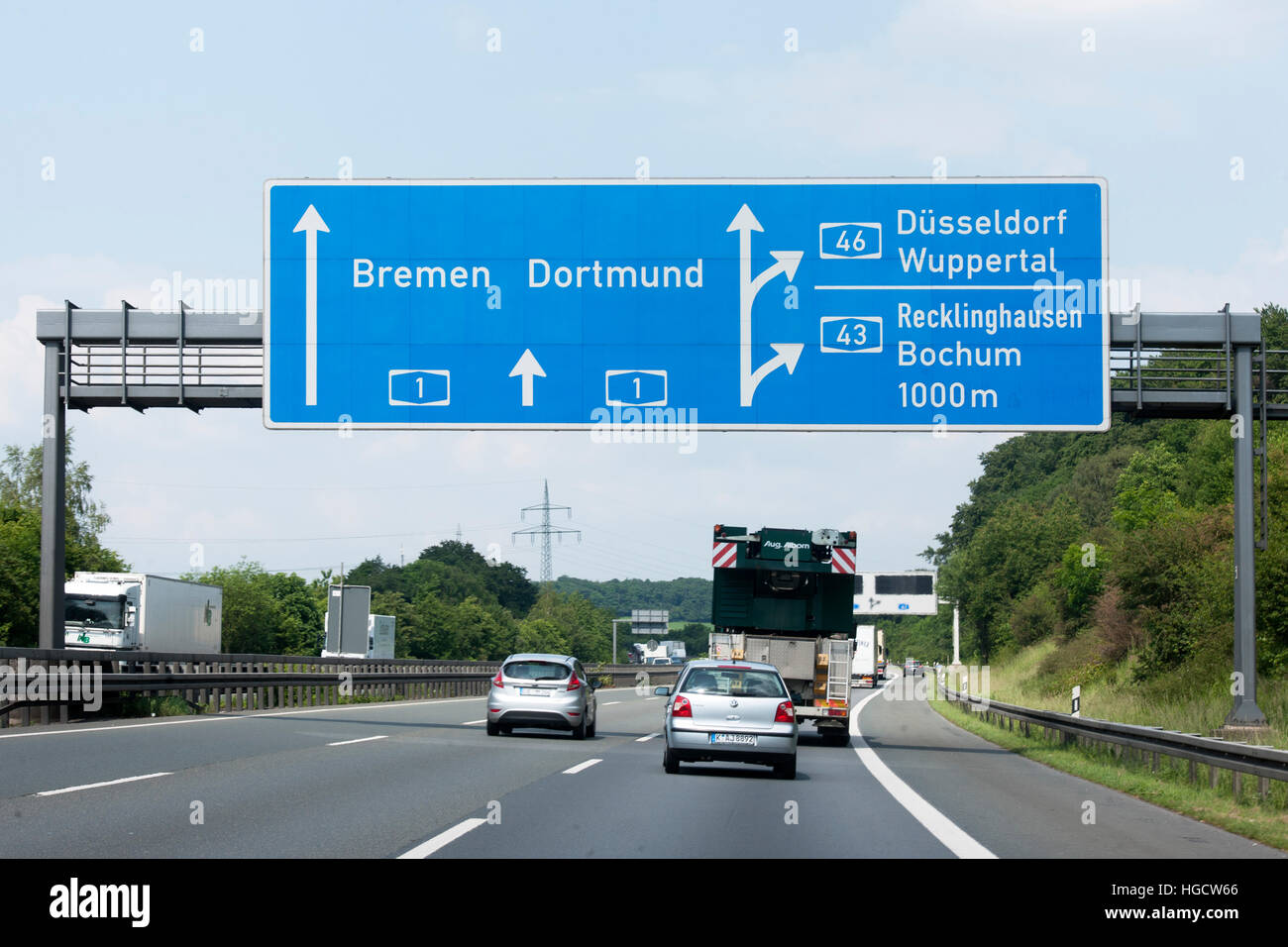 Deutschland, Nordrhein-Westfalen, Ennepe-Ruhr-Kreis, Autobahnkreuz Wuppertal-Ost Stock Photo