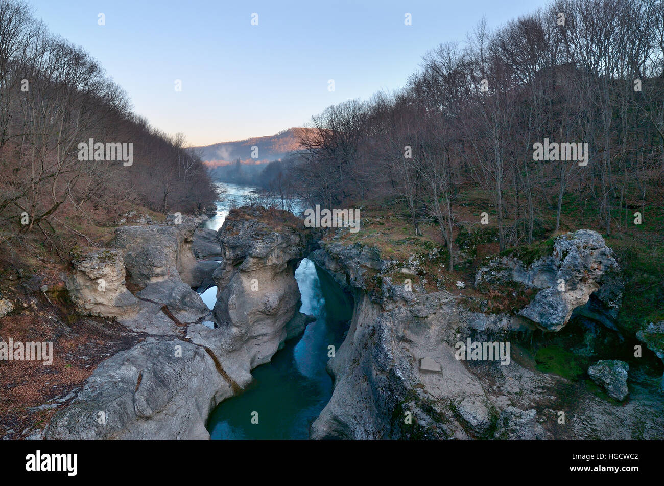 Russia Rocks View of the river in a beautiful valley. The unique formation of rocks ...