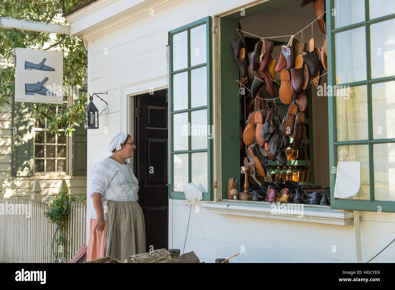 Colonial Williamsburg shoemaker shop. Stock Photo