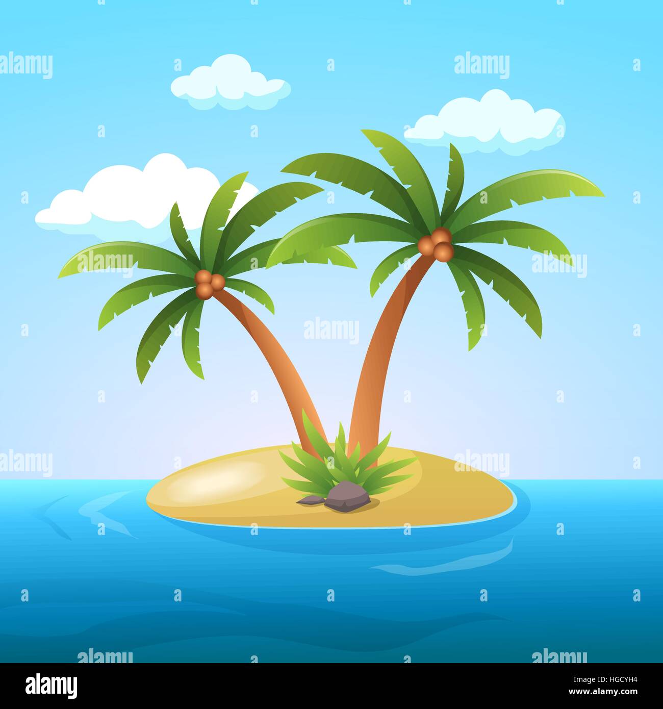 Summer Vacation Holiday Tropical Ocean Island With Palm Tree Flat Vector Illustration Stock Vector