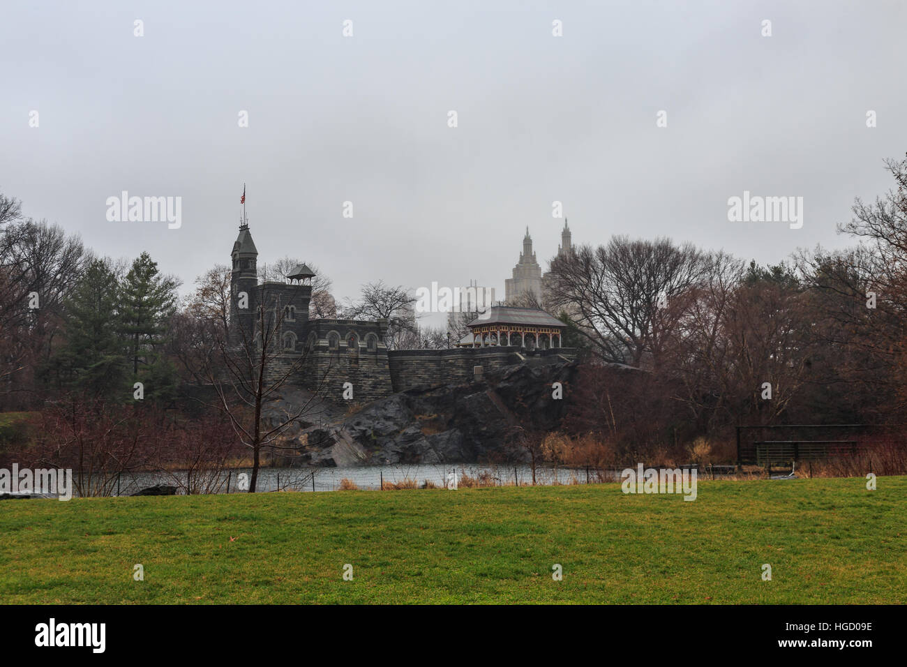 Belvedere Castle in central park, new york city during cloudy weather