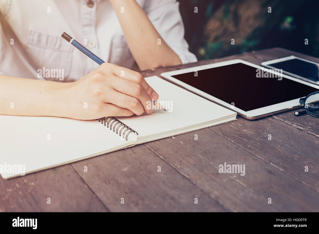 Woman Writing In Notebook Hand drawing vintage writing hi-res stock photography and images - Alamy