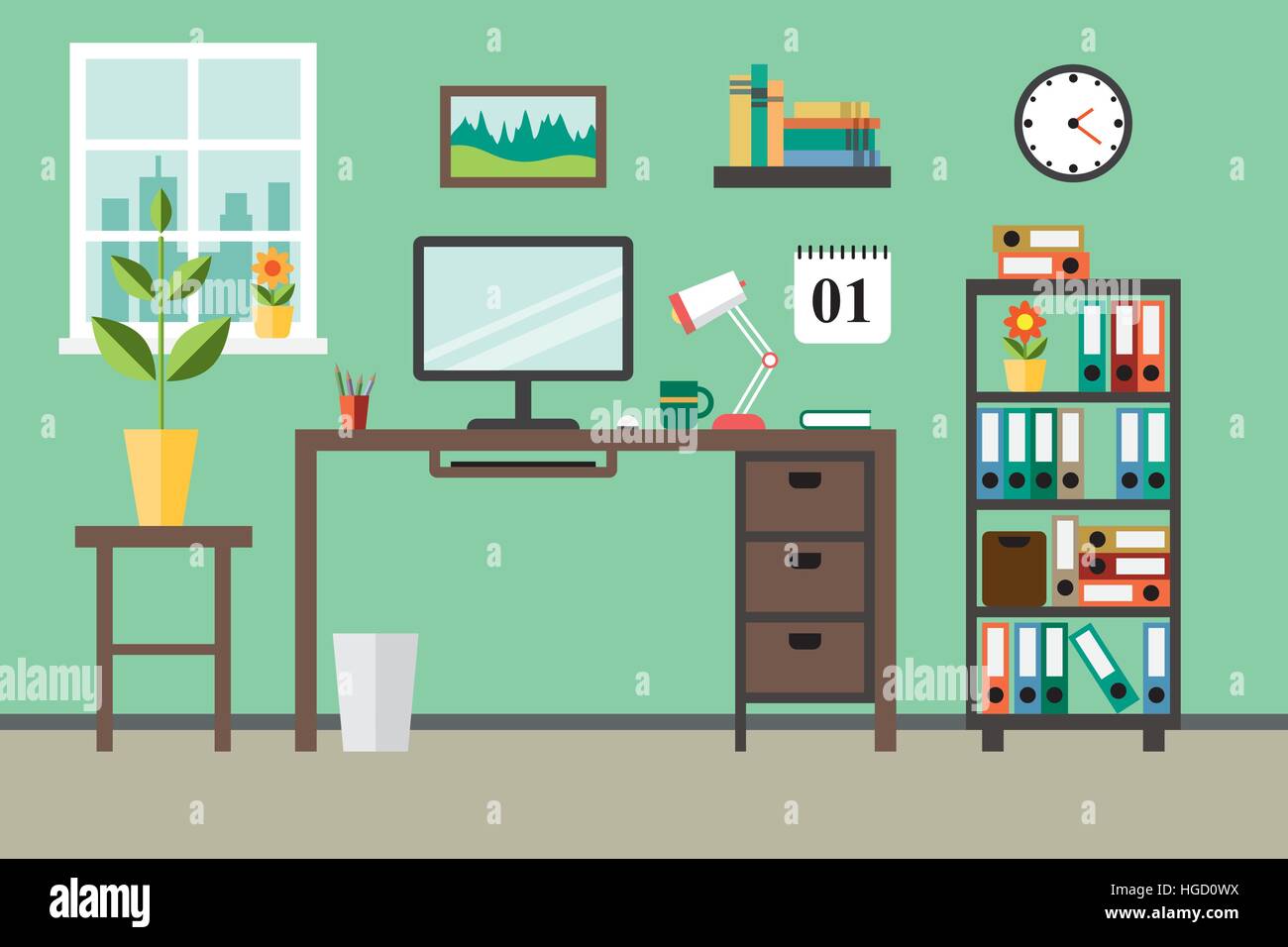 Flat modern design concept for office workplace Stock Vector Image ...