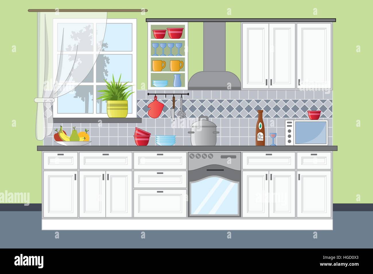 Classic kitchen interior in flat style Stock Vector
