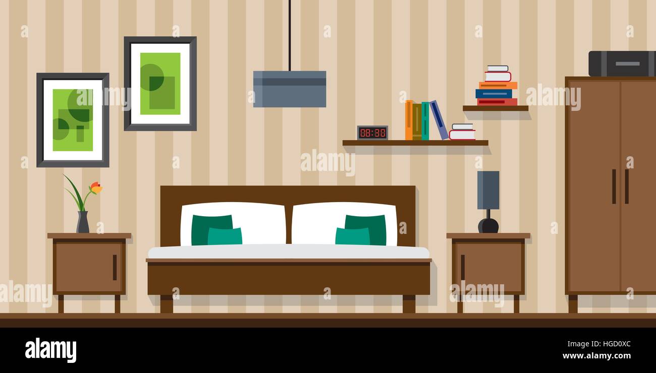 Bedroom interior - vector flat style Stock Vector