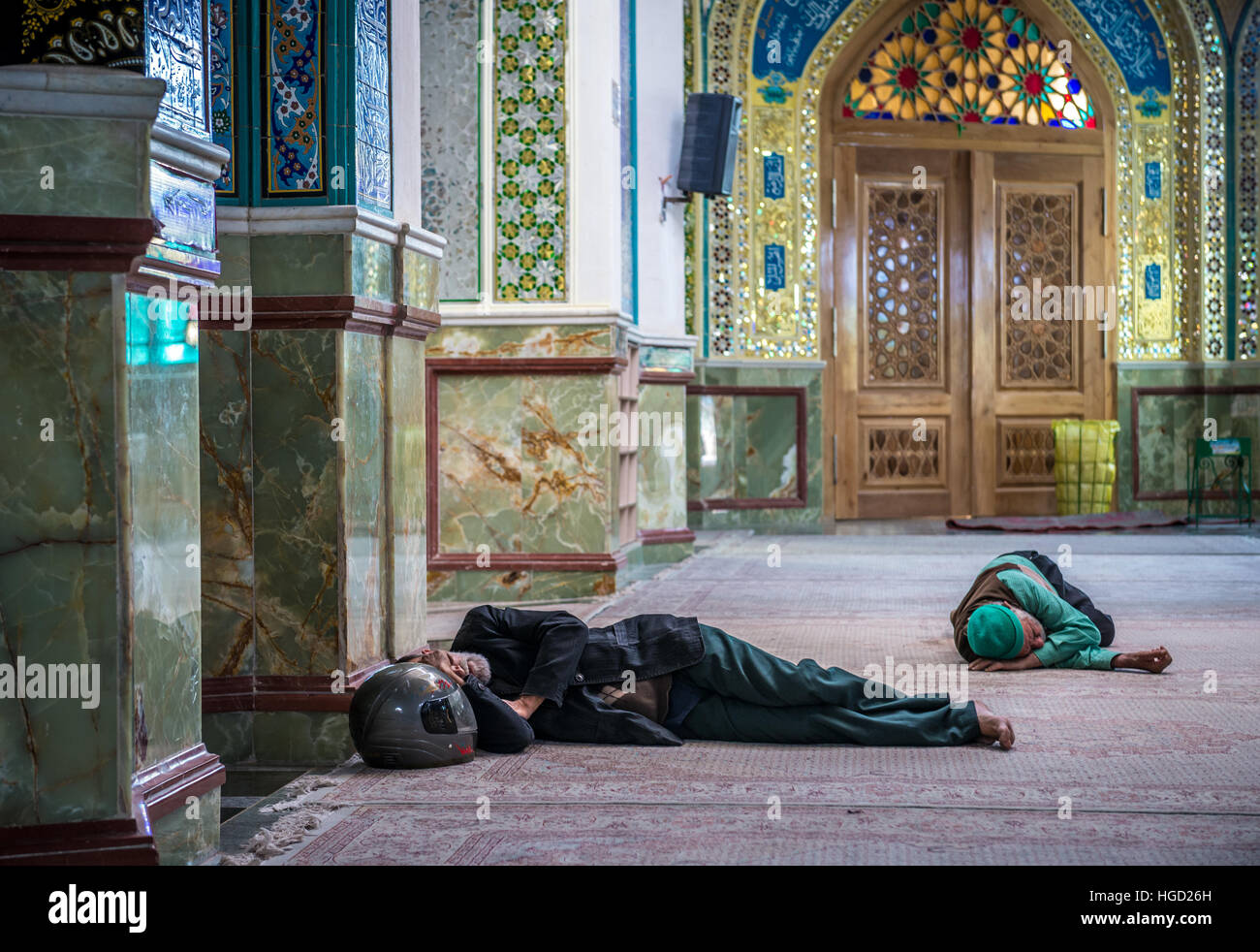 Iranian Men Sleeps In Holy Shrine Of Imamzadeh Helal Ali Hilal Ibn Ali In Aran Va Bidgol