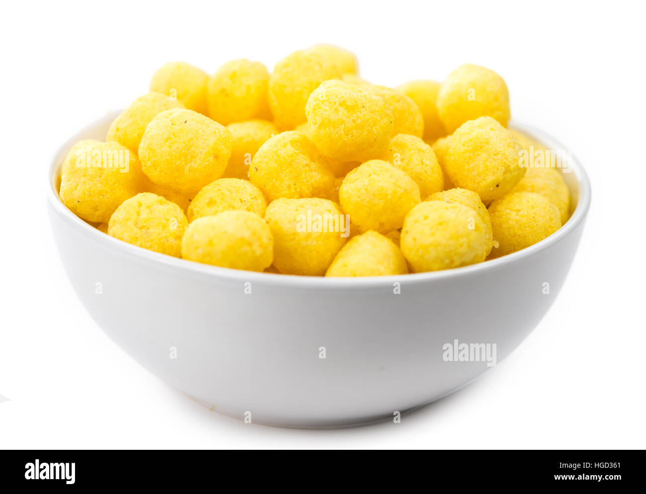 Cheese Balls isolated on white background (selective focus; close-up shot) Stock Photo