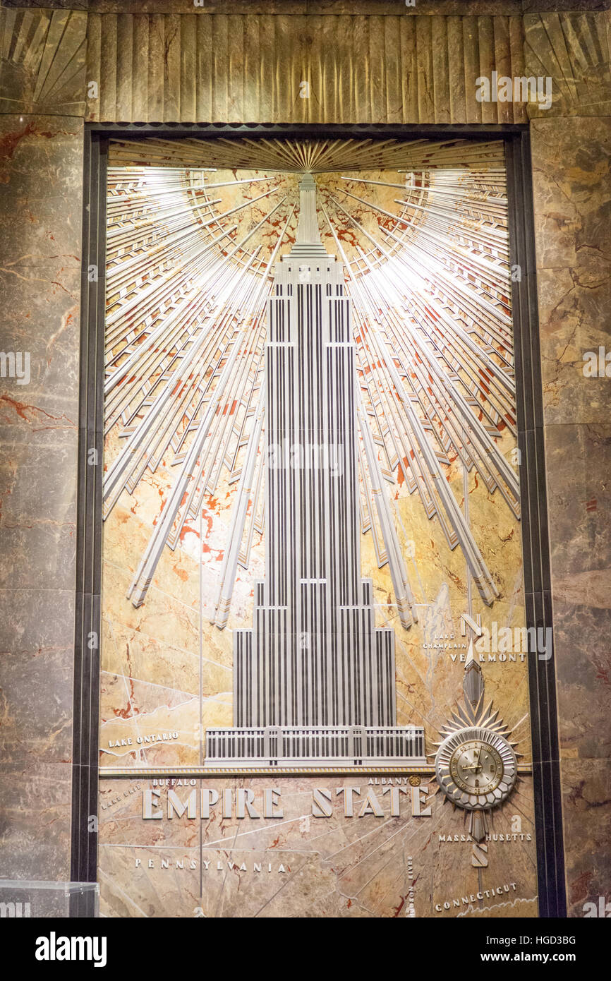 Empire State building mural in the foyer, Manhattan, New York City ...