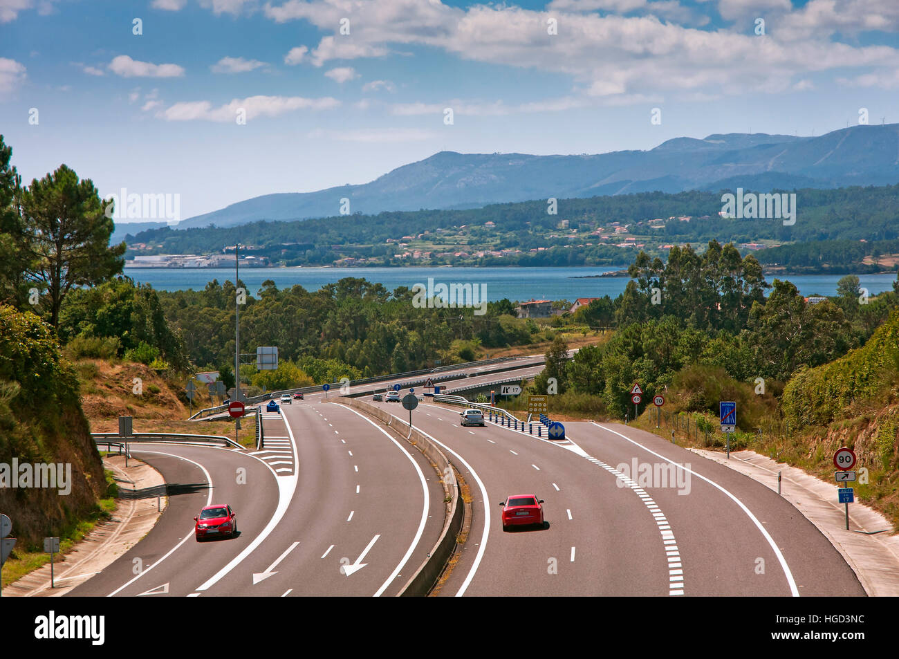 AG-11 motorway, Rianxo, La Coruña province, Region of Galicia, Spain, Europe Stock Photo