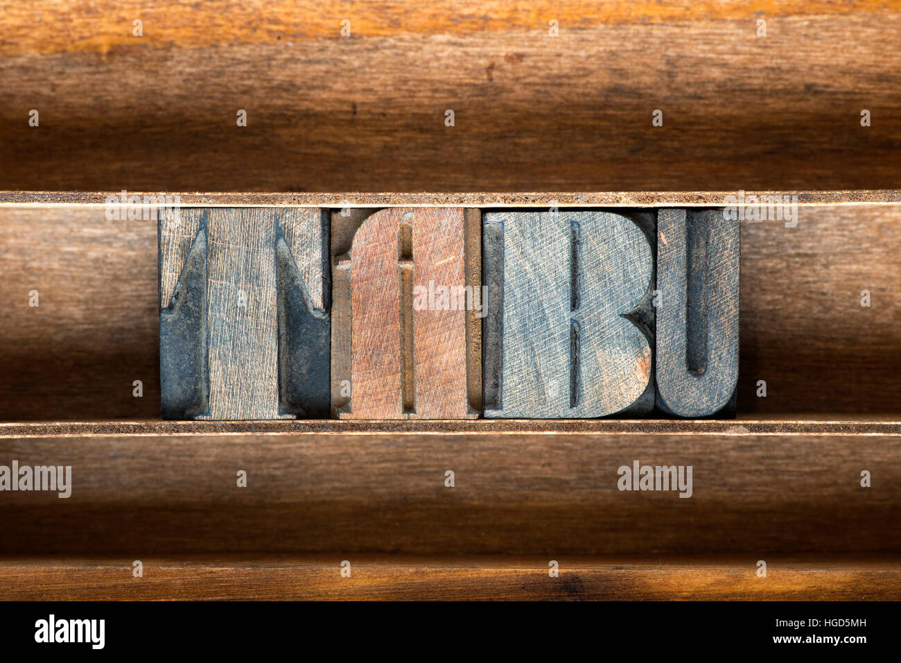 tabu word made from vintage letterpress type on wooden tray Stock Photo