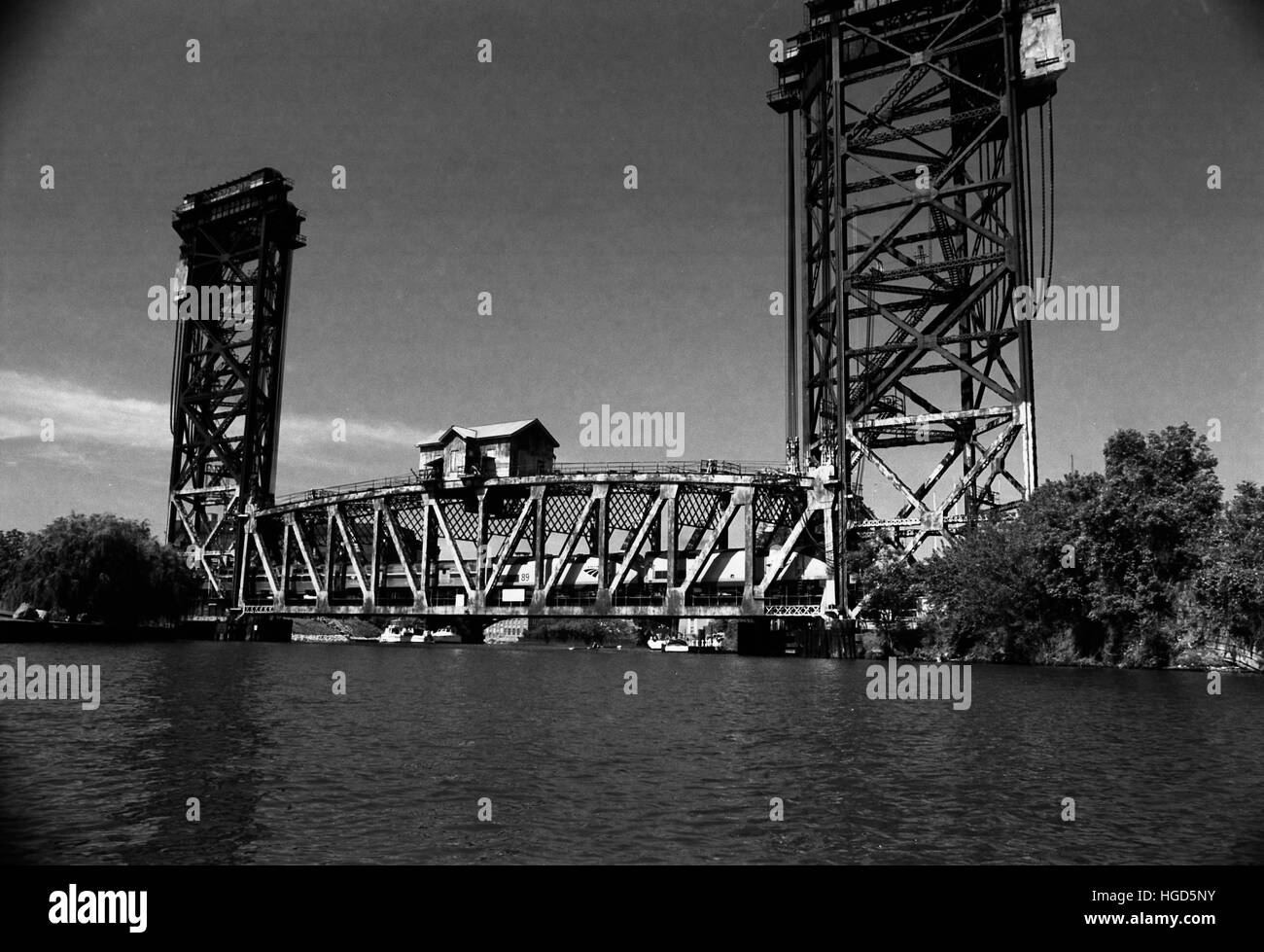 The Amtrak lift bridge over the South Branch of the Chicago River in the Chinatown neighborhood. Stock Photo