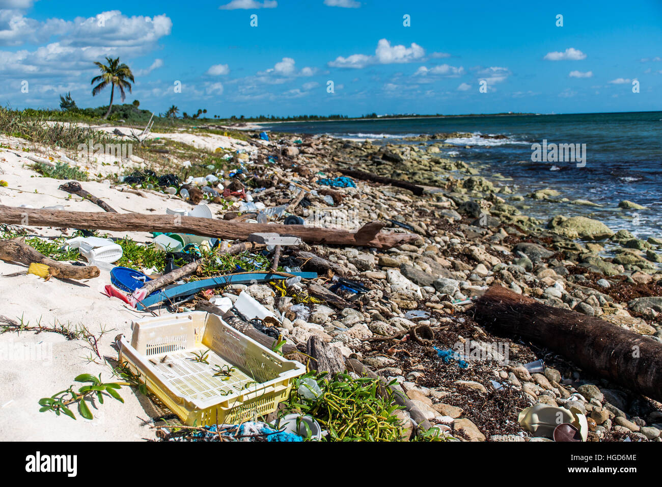 Mexico Coastline ocean Pollution Problem with plastic litter 3 Stock Photo
