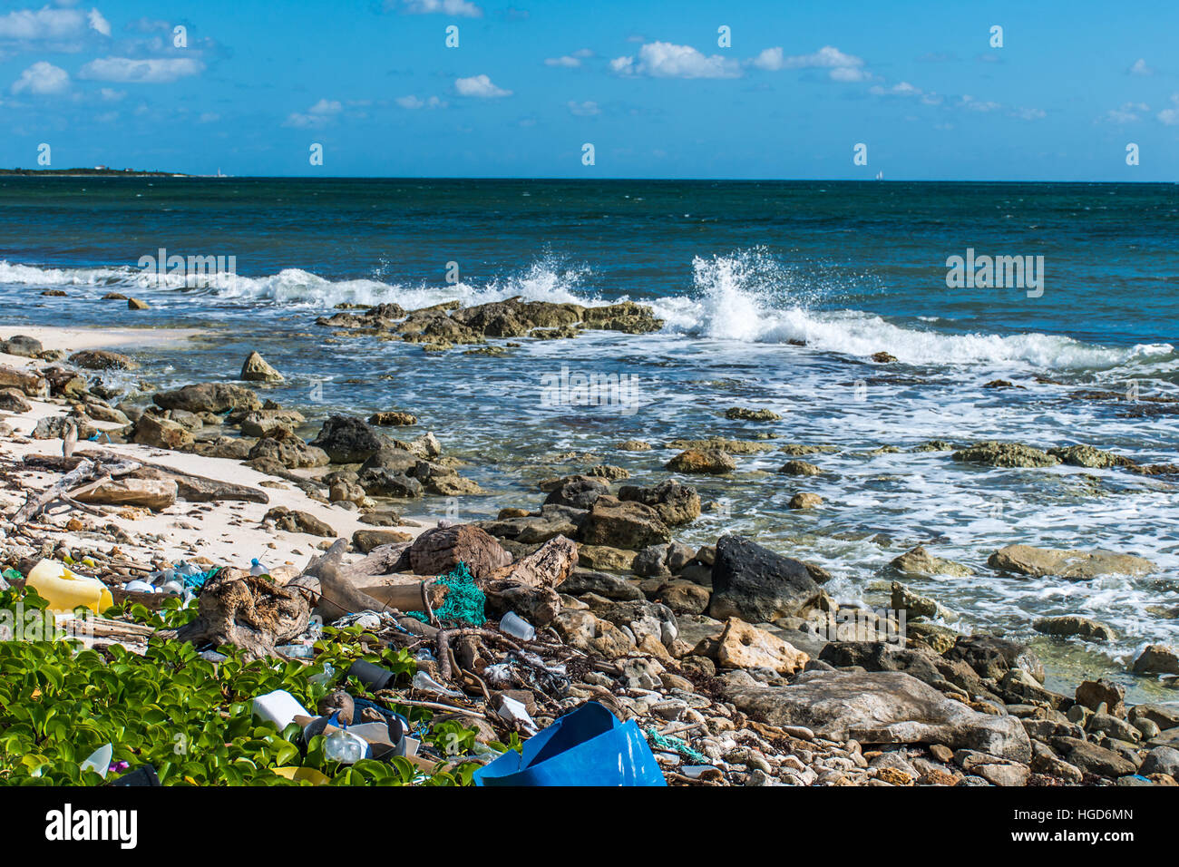 Mexico Coastline ocean Pollution Problem with plastic litter 8 Stock Photo