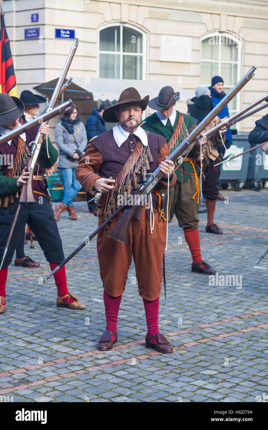 Musket brigade loading their guns for a demonstration Stock Photo