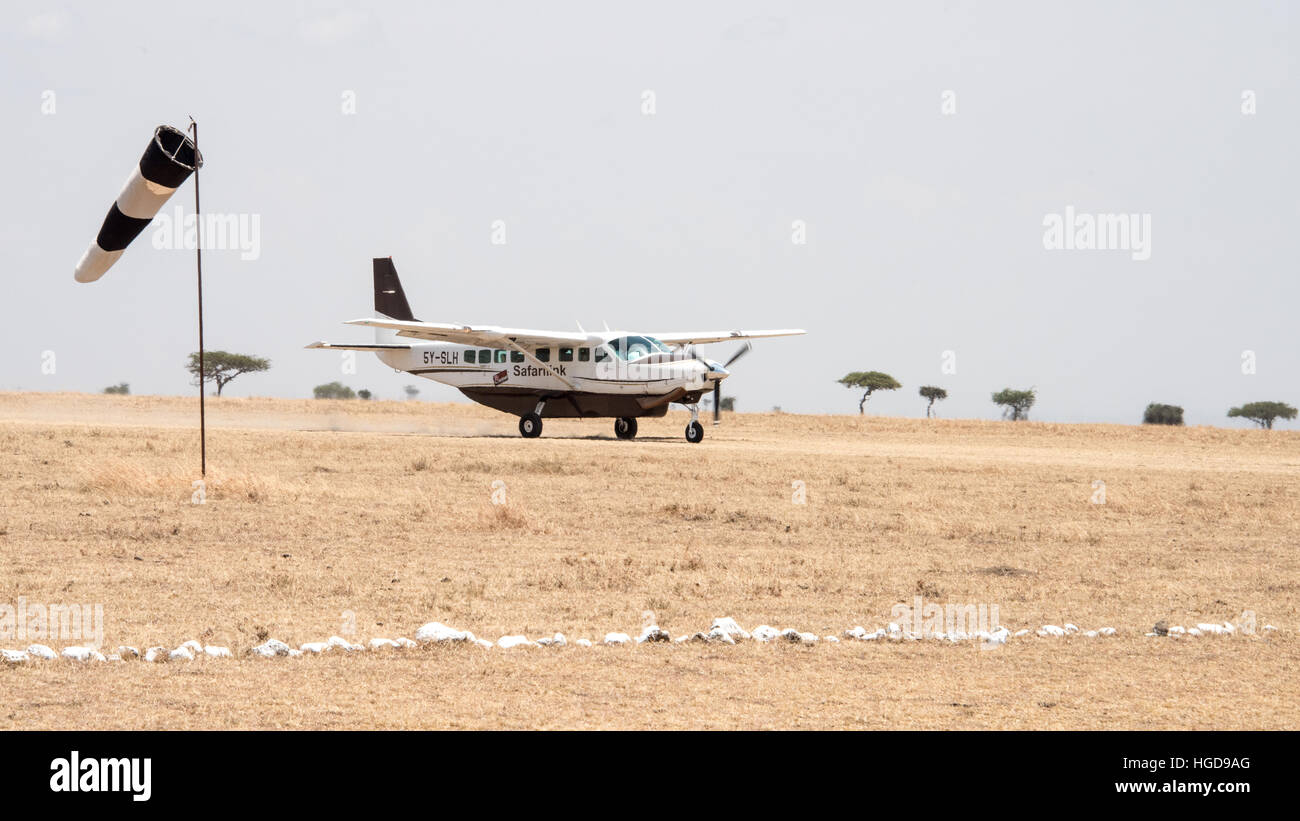 Safarilink Airplane on Airstrip Tanzania Stock Photo