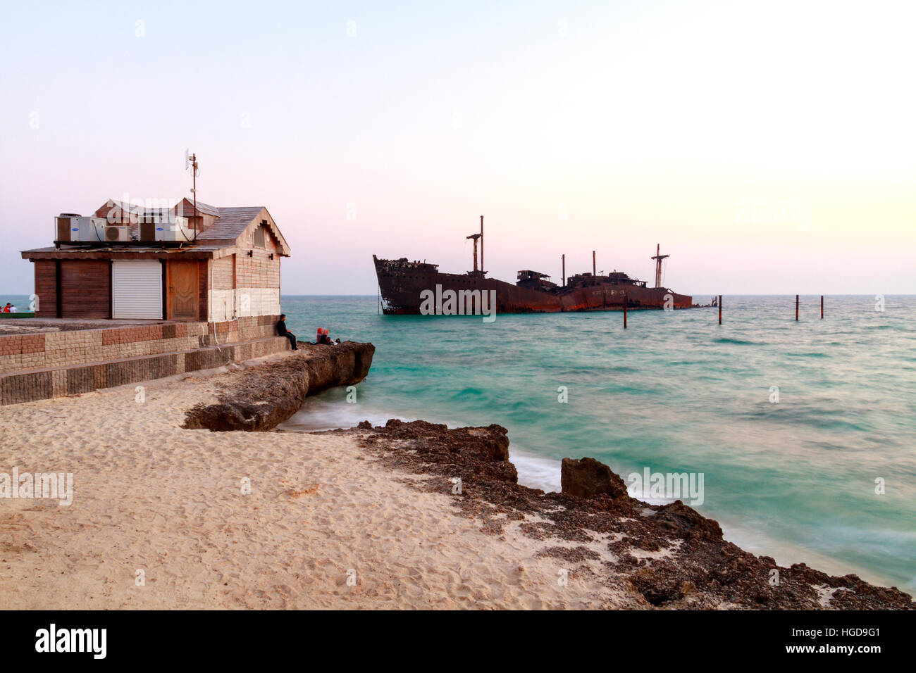 Abandoned Cargo Ship in Persian Gulf near Kish Island, Iran Stock Photo