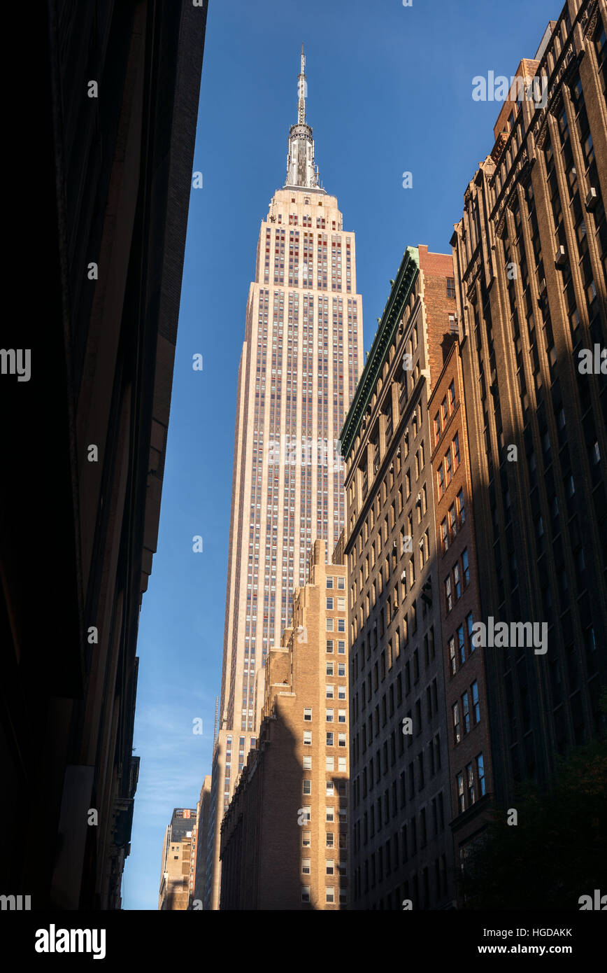 Classic nostalgic view of the Empire State Building from below, New York City Stock Photo