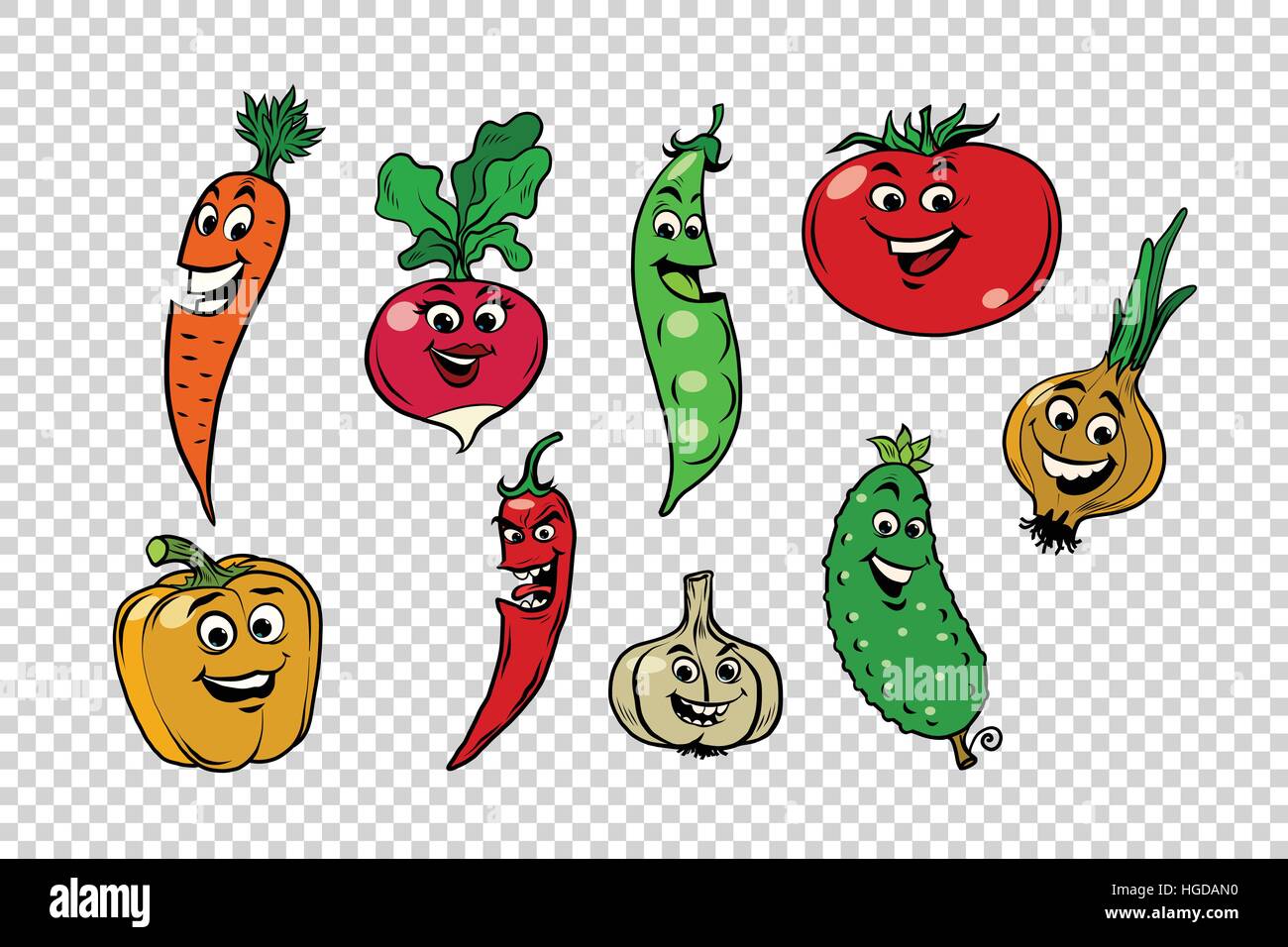Set of fresh cute vegetable characters Stock Vector