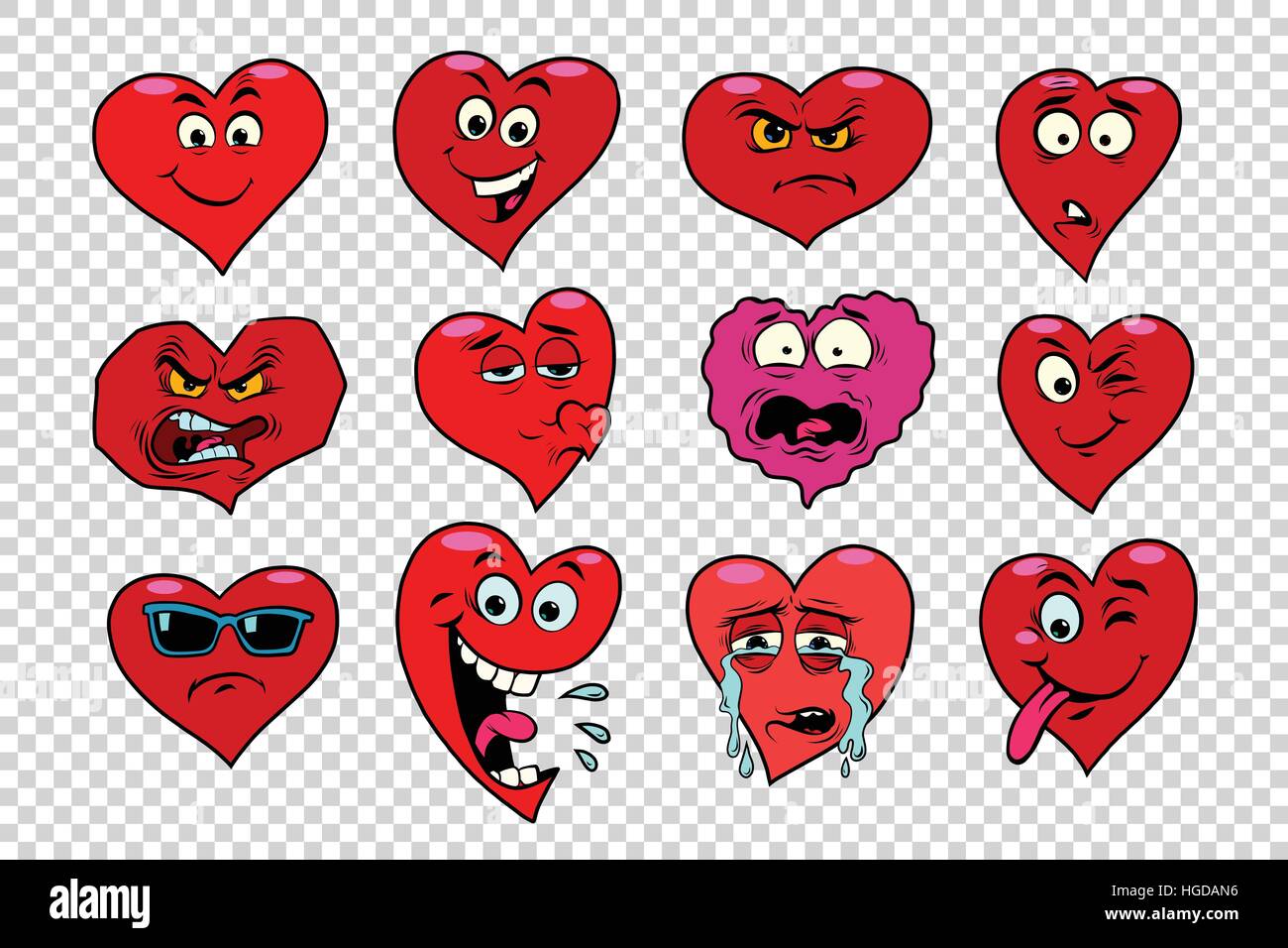 Red heart Valentine set of characters Stock Vector