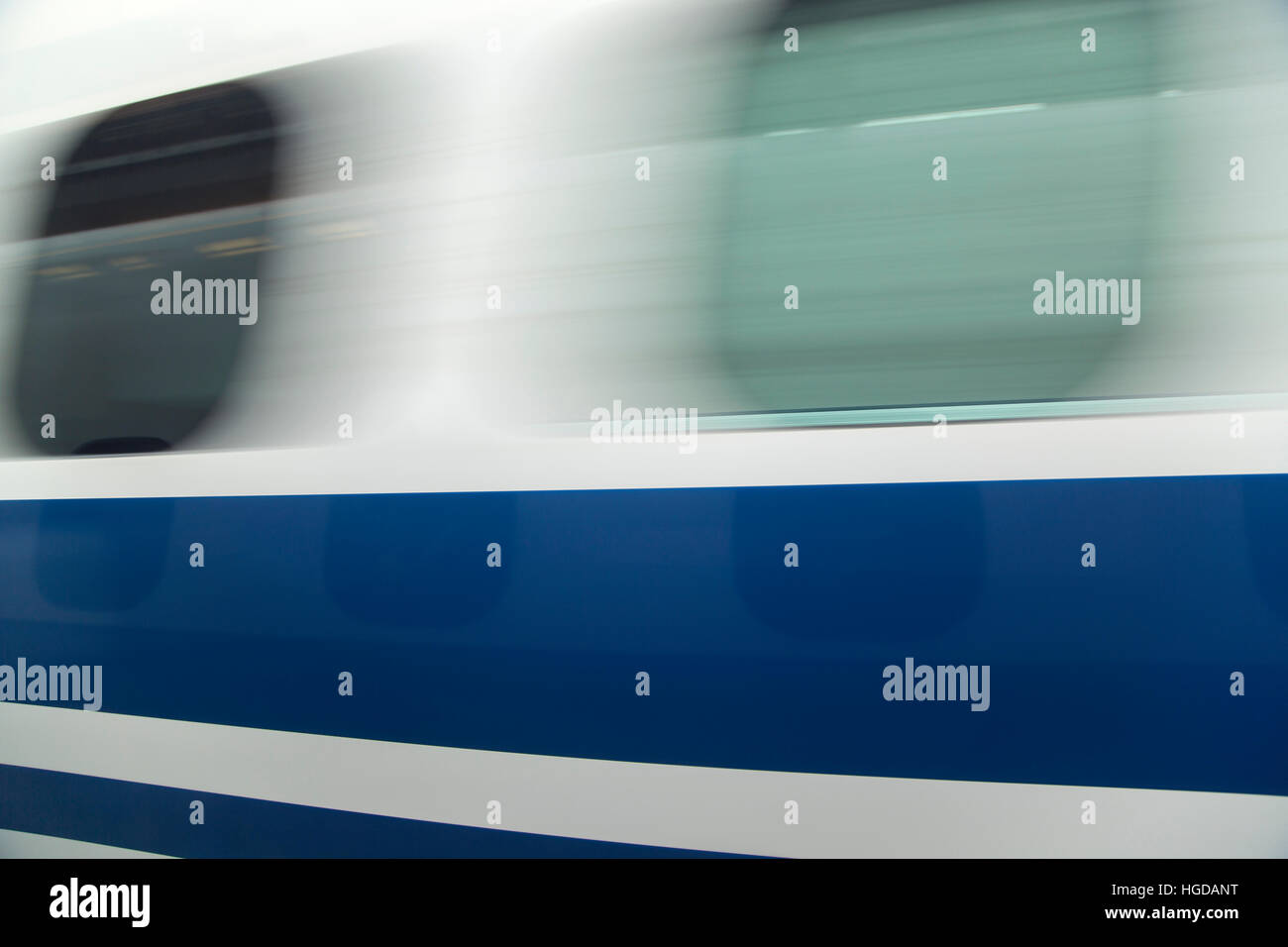 Detail of the fast moving train in motion Stock Photo