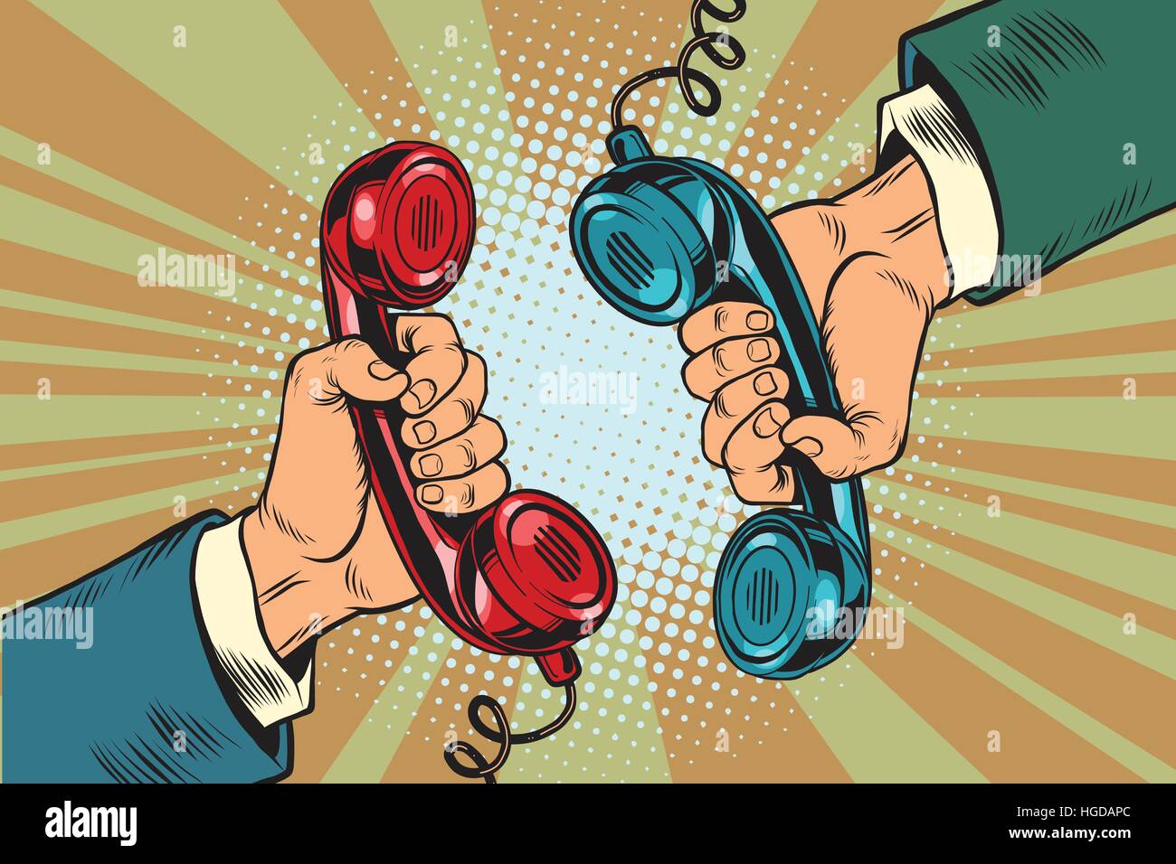 Retro a dialogue on the phone two handsets Stock Vector
