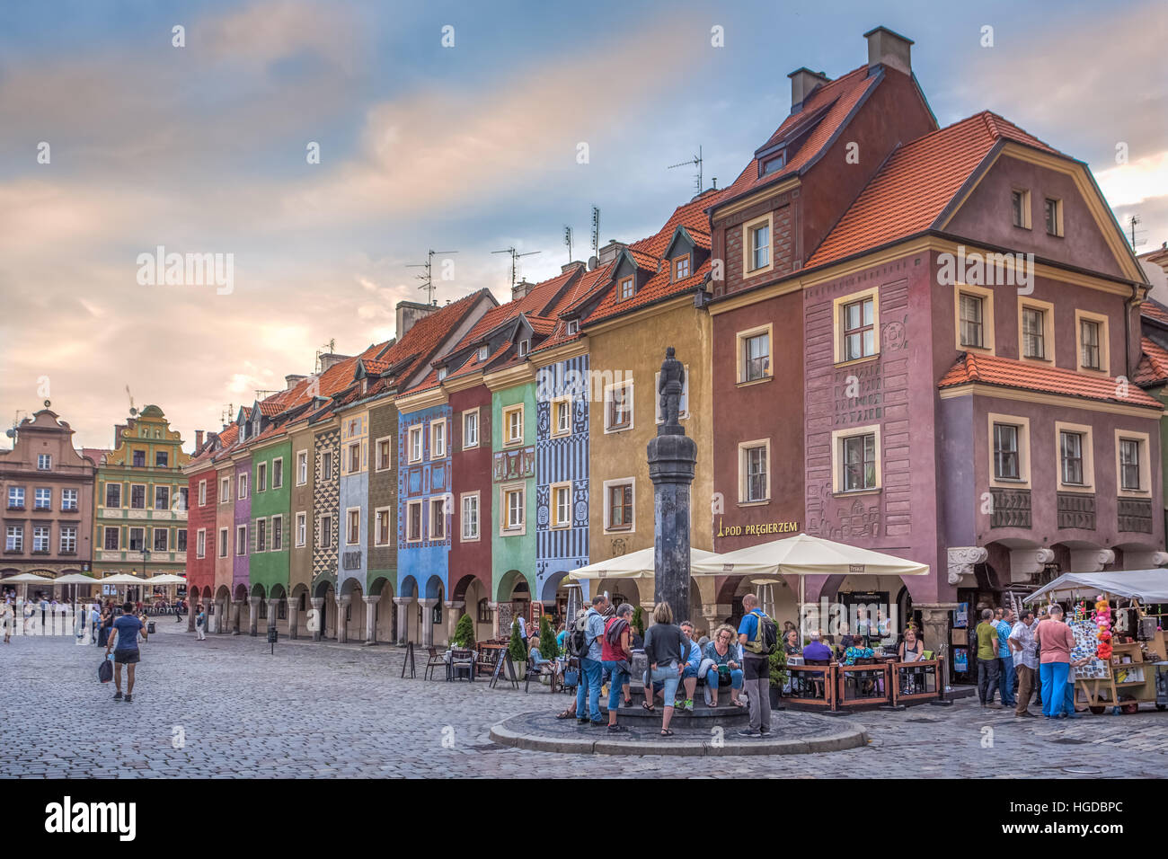 Picturesque houses and square in Poznan City Stock Photo