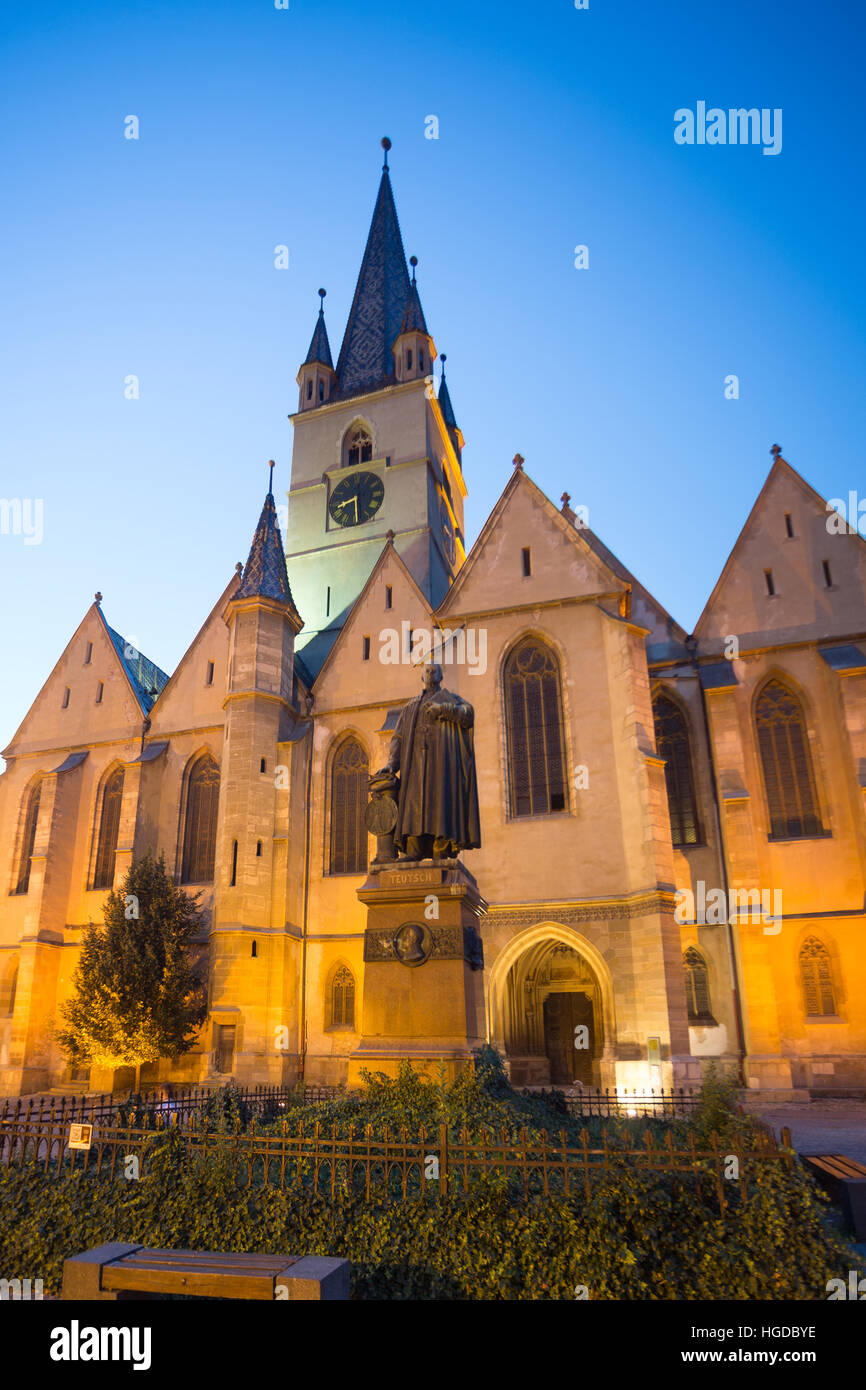 Romania, Sibiu City, Evangelical Cathedral of Sebiu, Teutsch Monument. Stock Photo