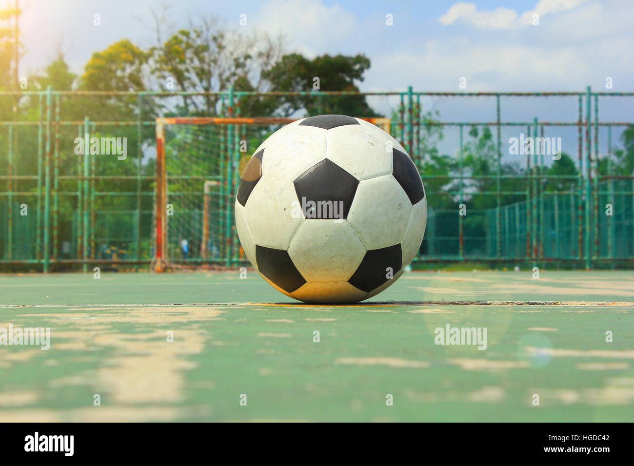 The Ball On The Middle Of Futsal Court And Futsal Goal As The Stock Photo Alamy