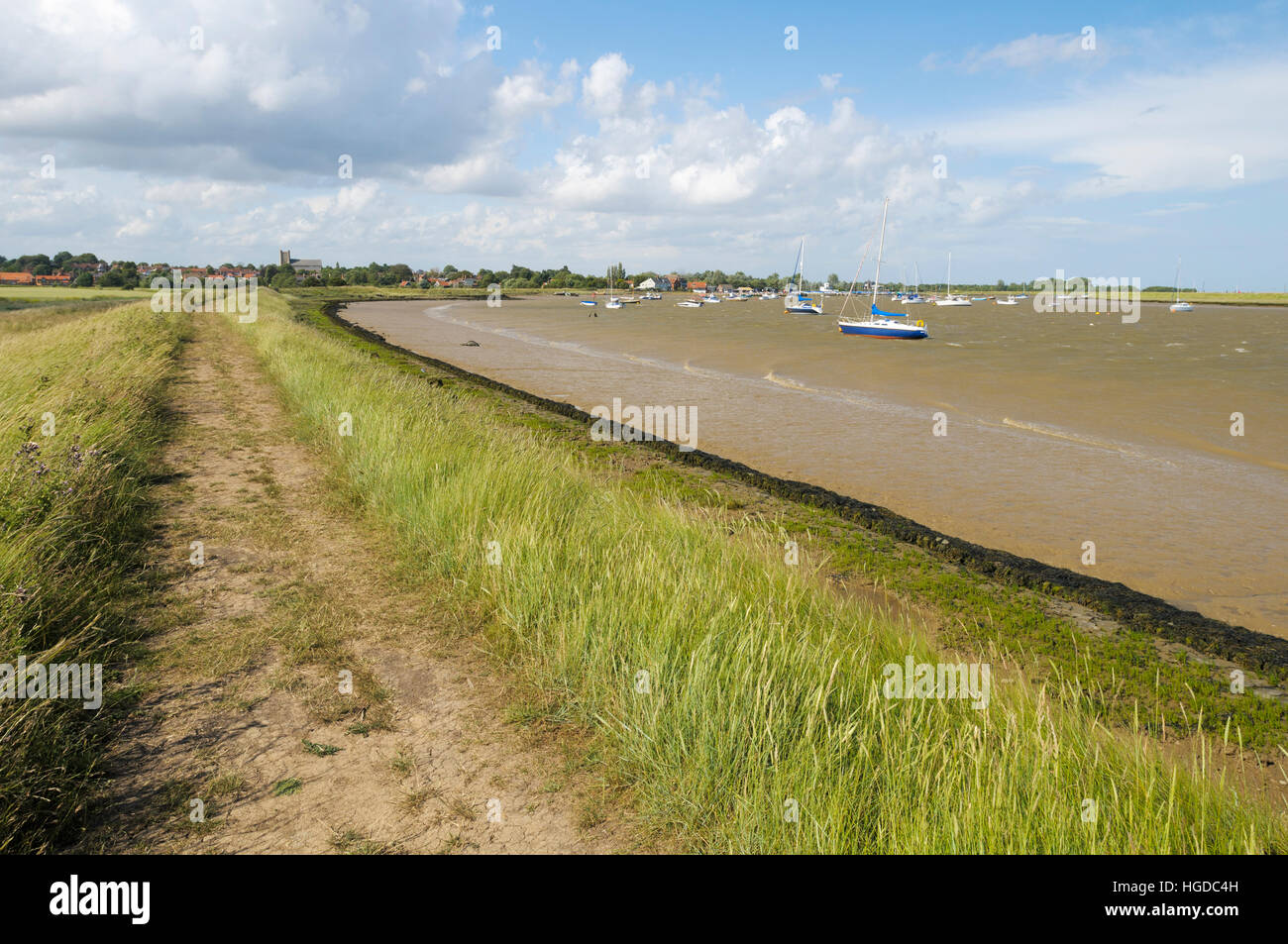 Footpath beside the river Ore, looking towards Orford, Suffolk, UK Stock Photo
