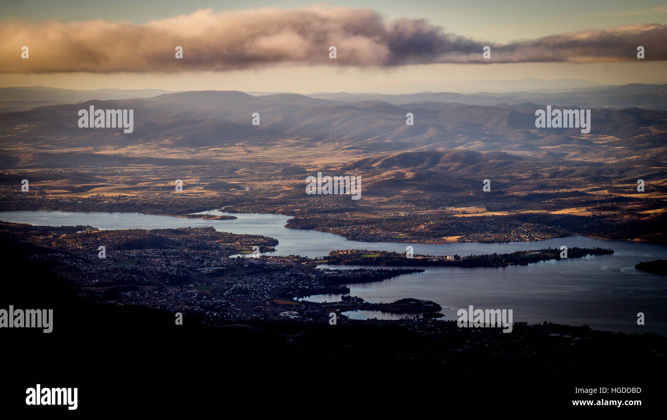 View from Mount Wellington overlooking Hobart, Tasmania, Australia Stock Photo