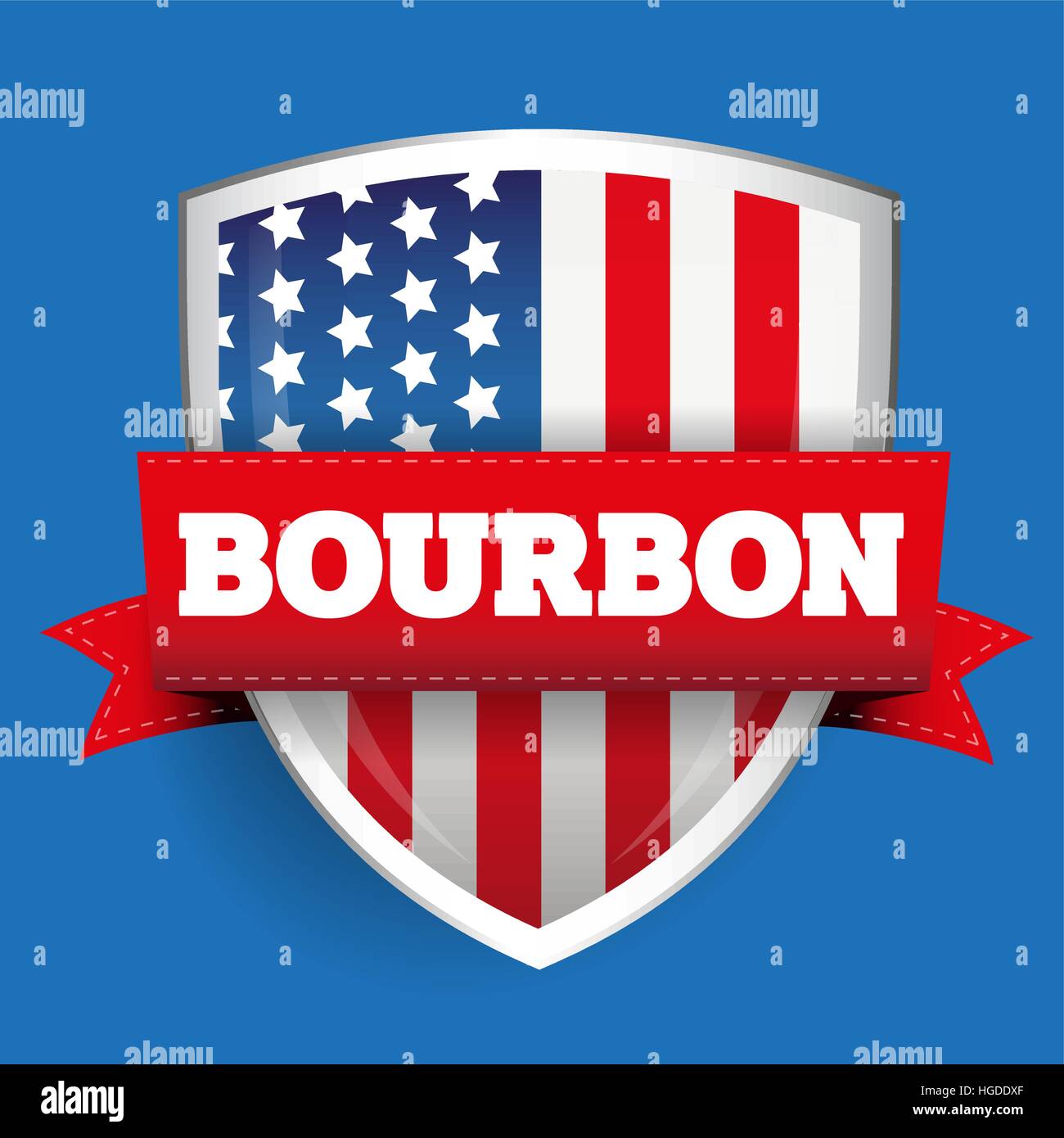 Bourbon ribbon on USA flag shield Stock Vector