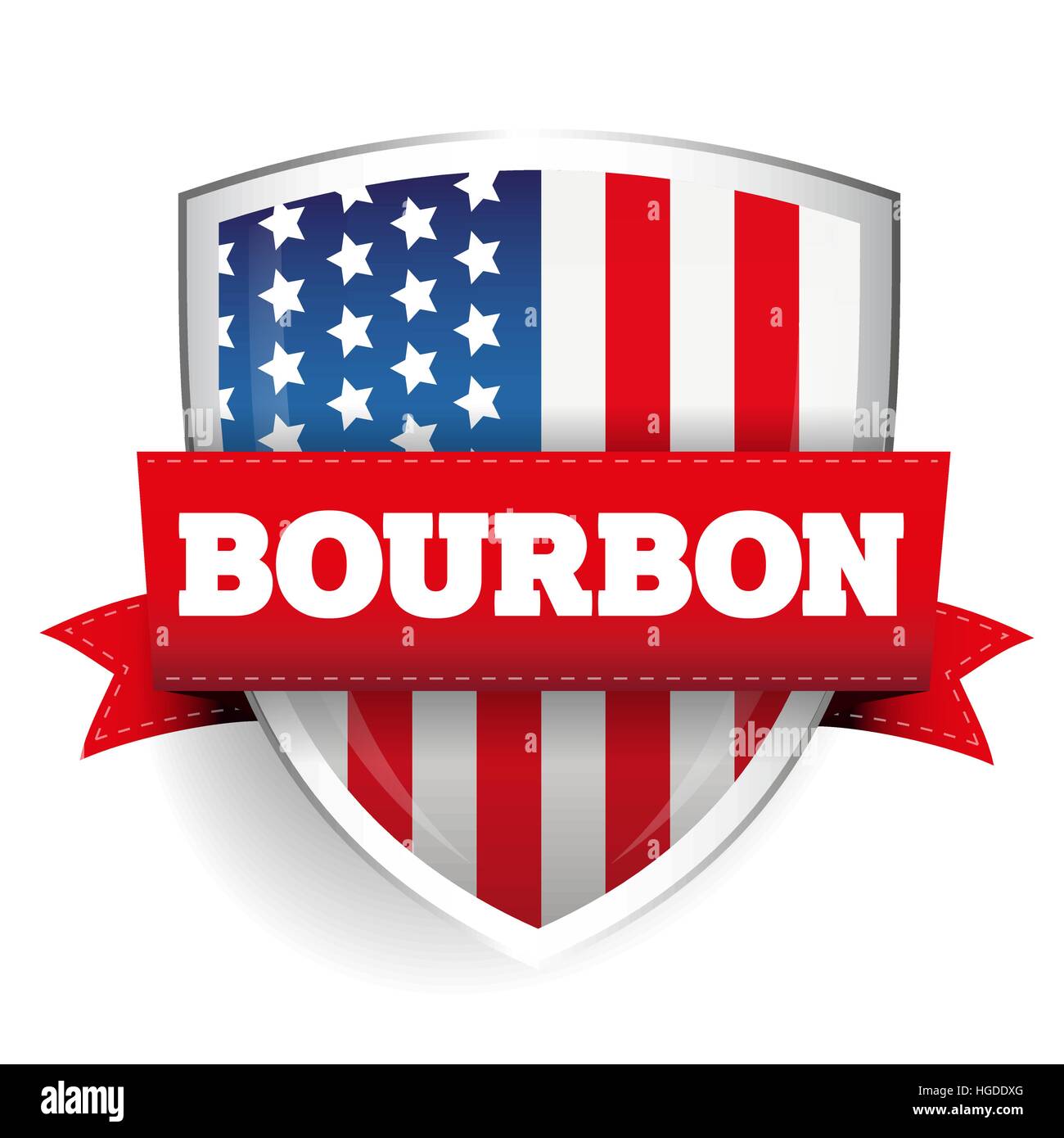 Bourbon ribbon on USA flag shield Stock Vector