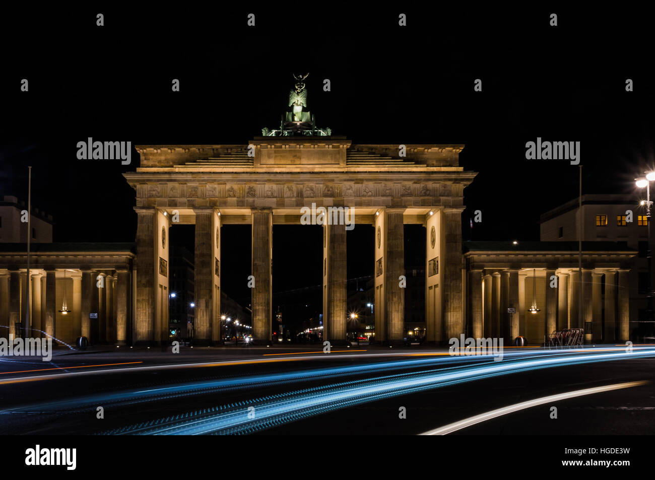 Brandenburg Gate at Night in Berlin, Capital of Germany Stock Photo