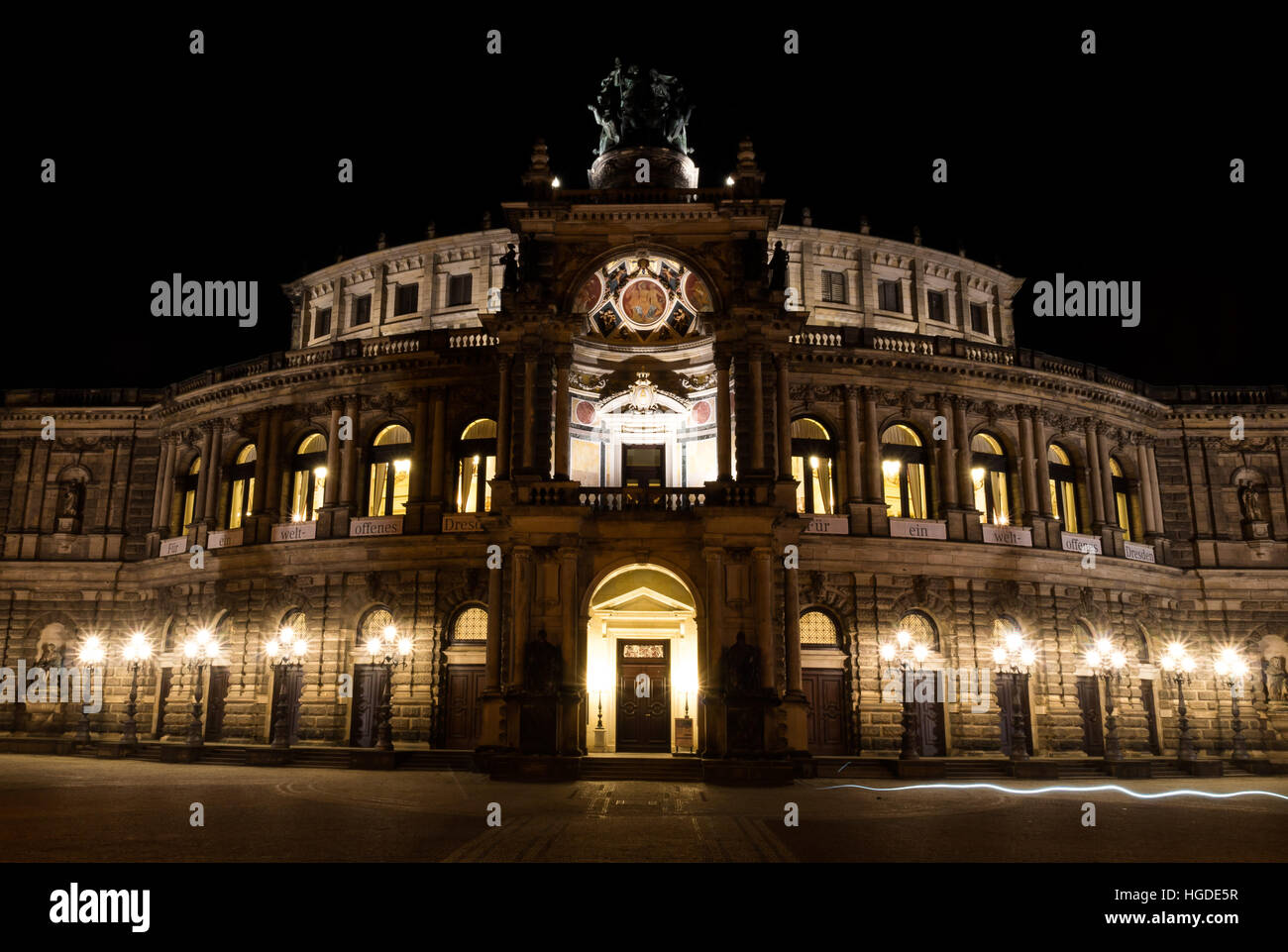 Semper Opera House Semperoper by Night, Dresden, Saxony, Germany Stock Photo