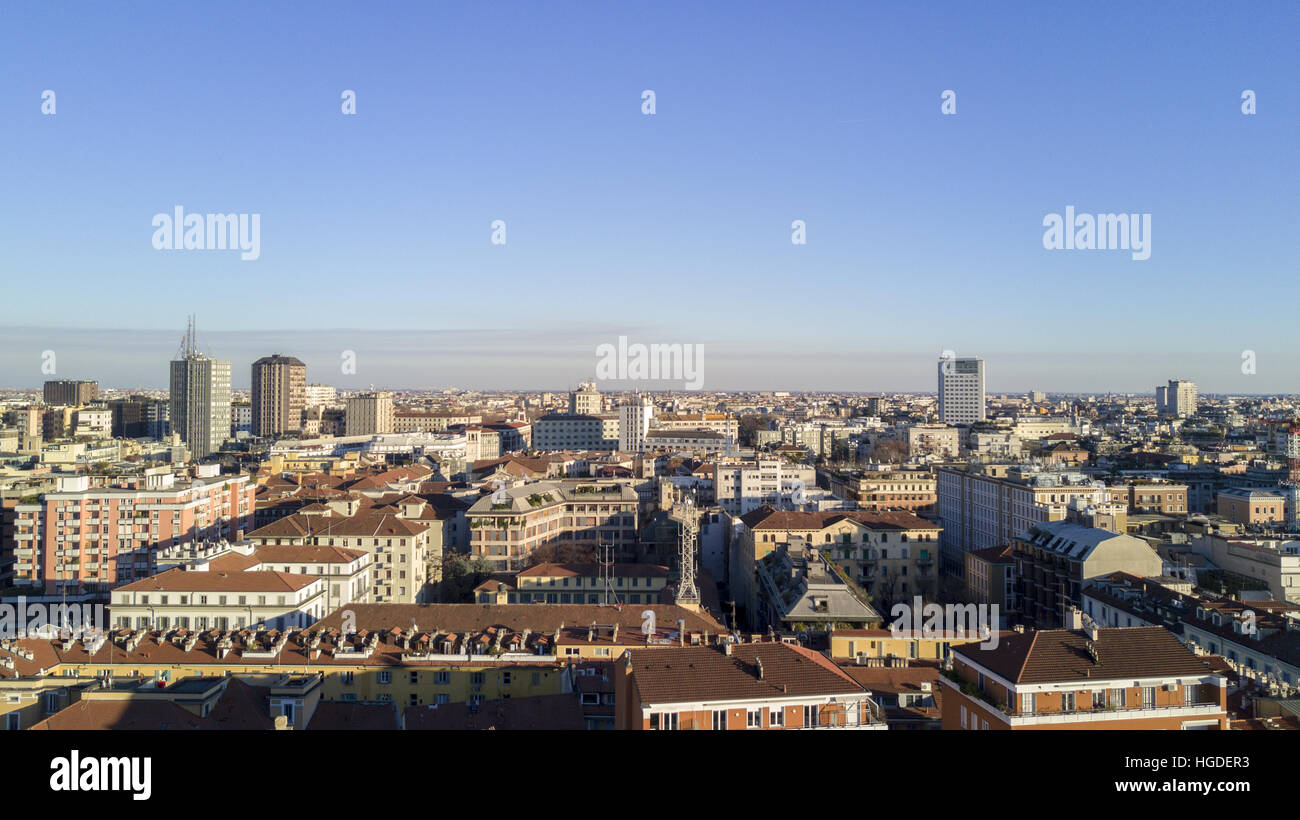 Aerial view of the center of Milan, panoramic view of the east side of Milan, residences and skyscrapers, Italy Stock Photo