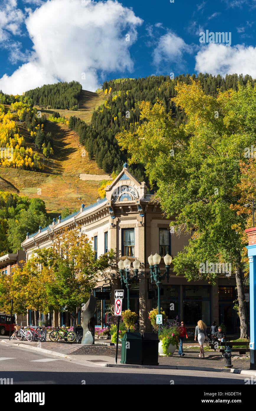 Colorado, Rockies, Aspen, Downtown in fall Stock Photo