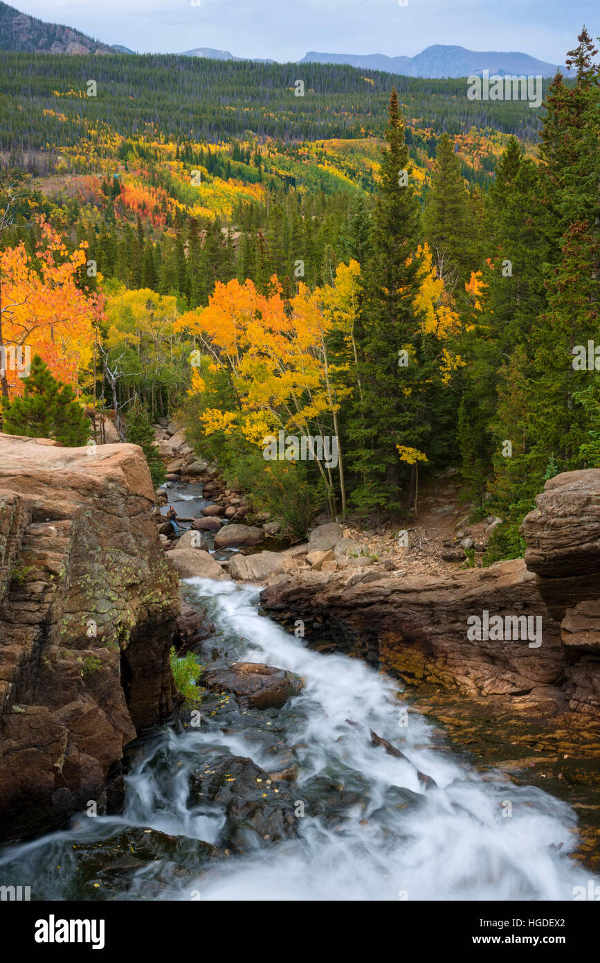 Colorado, Grand County, Rocky Mountain National Park, Alberta Falls in autumn Stock Photo