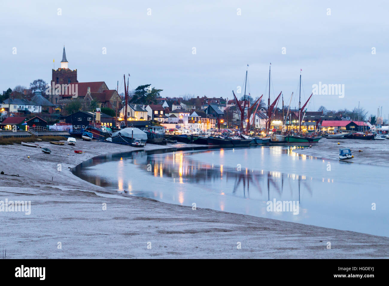 Nautical thames barges twilight mud flats salt marsh hires stock