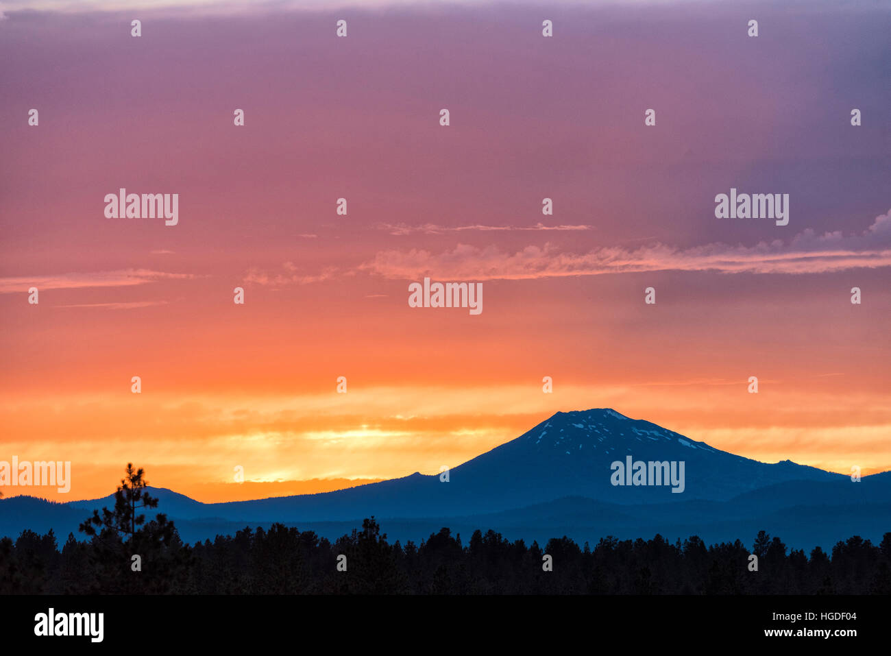 Oregon, Central Oregon, Bend, Mount Bachelor sunset, Stock Photo